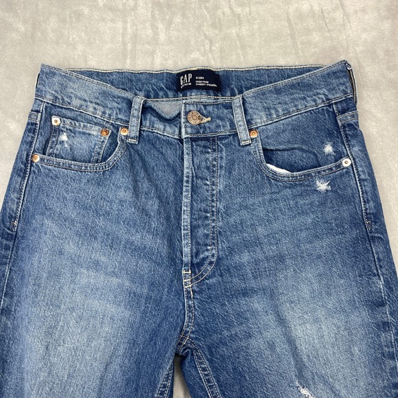 GAP Jeans Womens 6/28R Blue Denim Faded Distressed High Rise Cheeky Straight Leg - Picture 3 of 9